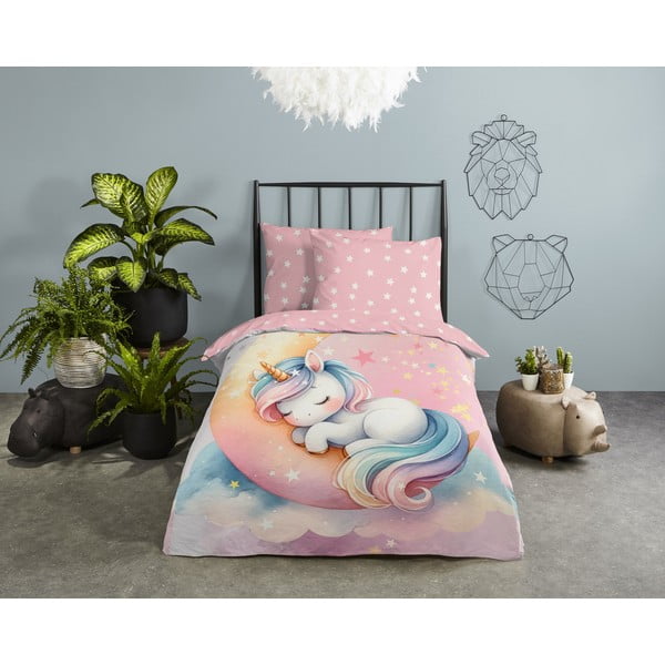 Lenjerie de pat pentru copii roz din bumbac pentru pat de o persoană 140x200 cm Molly – Good Morning-image-1