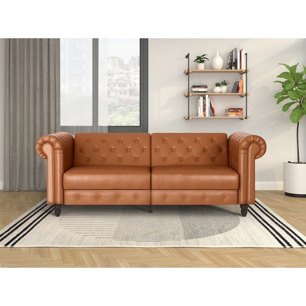 Canapea maro coniac extensibilă cu tapițerie din imitație de piele 236 cm Felix – Støraa-image-4