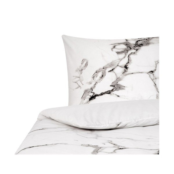 Lenjerie de pat din bumbac percale Westwing Collection Malin, 135 x 200 cm, alb-gri-image-3