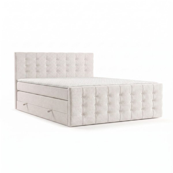 Pat boxspring crem cu spațiu de depozitare 200x200 cm Blend – Maison de Rêve