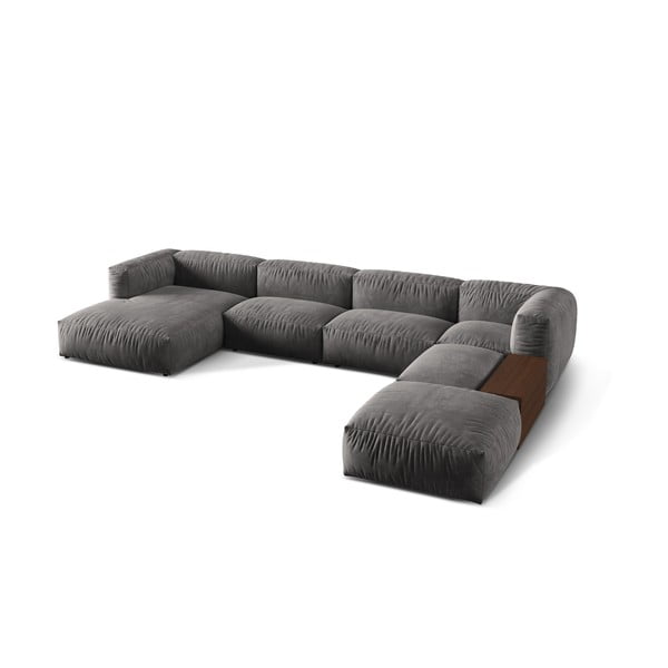 Colțar modular gri cu tapițerie din catifea (cu colț pe partea dreaptă/în formă de "U") Martina – Micadoni -image-1