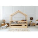 Pat pentru copii  în culoare naturală de tip casă/cu extensie suplimentară din lemn de pin cu spațiu de depozitare 120x200 cm Mila RMW – Adeko