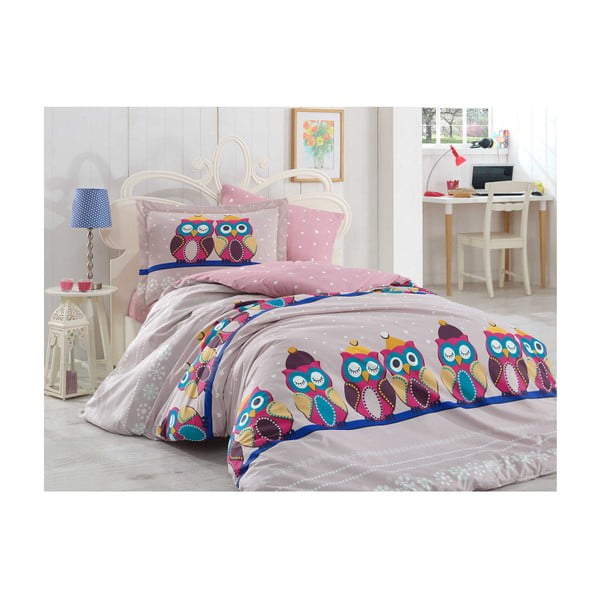 Lenjerie de pat cu cearșaf pentru pat single Linda Lilac, 160 x 220 cm
