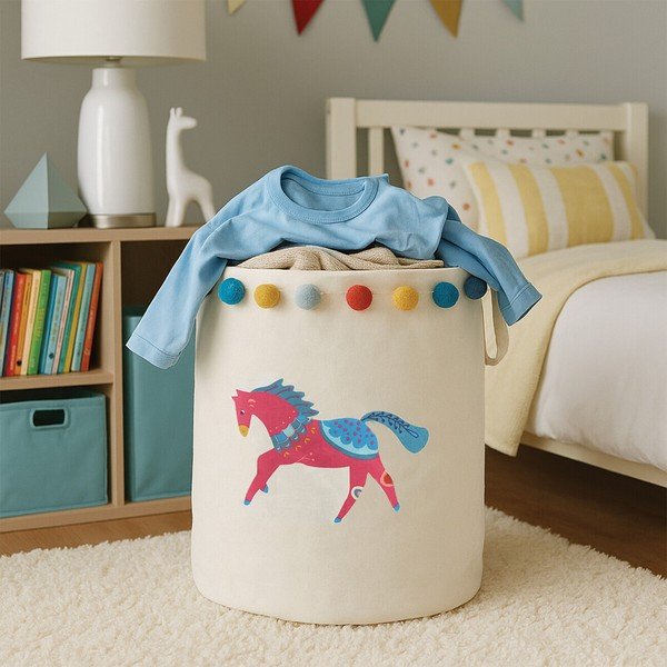 Coș de jucării pentru copii alb din material textil ø 38x48 cm Mimo Eclectic Horse – Premier Housewares-image-2