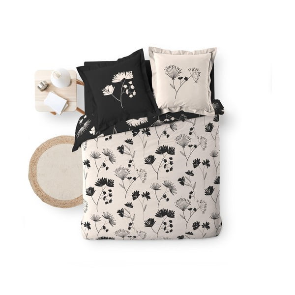 Lenjerie de pat neagră/bej din bumbac percal pentru pat dublu/extinsă 240x220 cm Iris – douceur d'intérieur