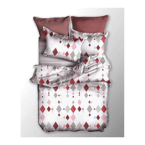 Lenjerie de pat roșie/albă din microfibră pentru pat de o persoană 155x220 cm Romb – AmeliaHome