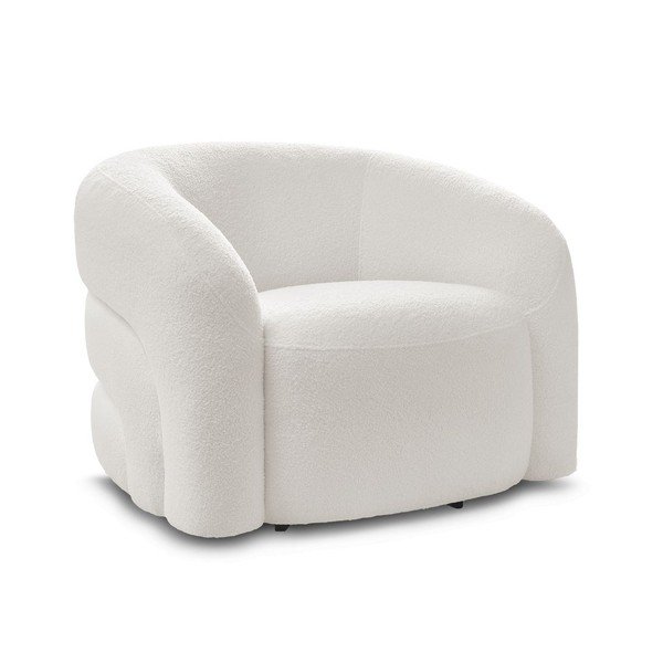 Fotoliu alb pivotant cu tapițerie din țesătură bouclé Elina – Bobochic Paris-image-2