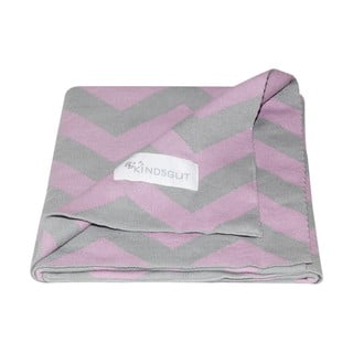 Pătură din bumbac pentru copii Kindsgut Zigzag, 80 x 100 cm, roz-bej