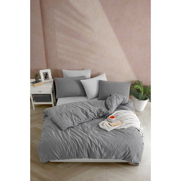 Lenjerie de pat gri antracit pentru pat de o persoană 140x200 cm Yarn Dyed – Mijolnir