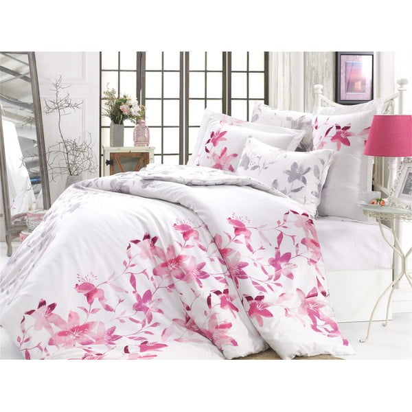 Lenjerie de pat din bumbac satinat pentru pat dublu cu cearșaf Hobby Lucia, 200 x 220 cm