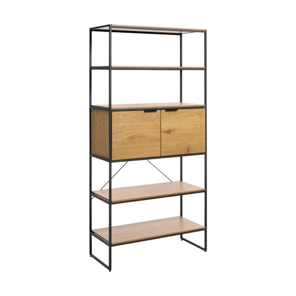 Bibliotecă în culoare naturală cu aspect de lemn de stejar 90x190x40 cm Cesura – Unique Furniture-image-2