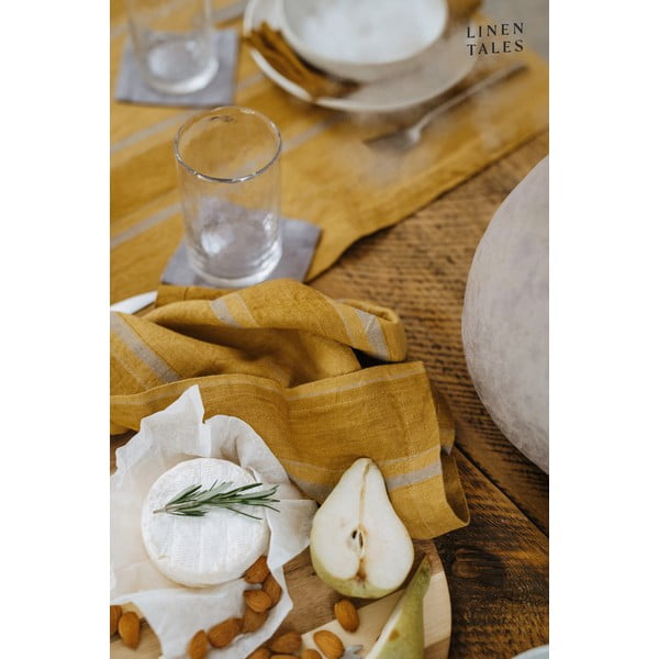 Față de masă din in 140x140 cm Amber Bronze Stripes – Linen Tales-image-3