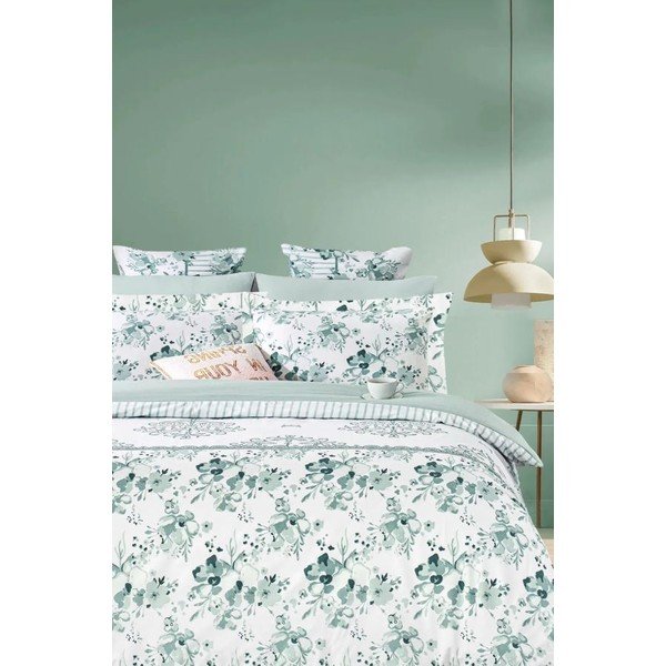 Lenjerie de pat albă/verde din bumbac ranforcé pentru pat dublu/extinsă cu cearceaf inclus/cu 4 piese 200x220 cm – Mila Home