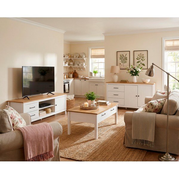 Comodă TV albă din lemn de pin 158x47 cm Miranda – Marckeric-image-1