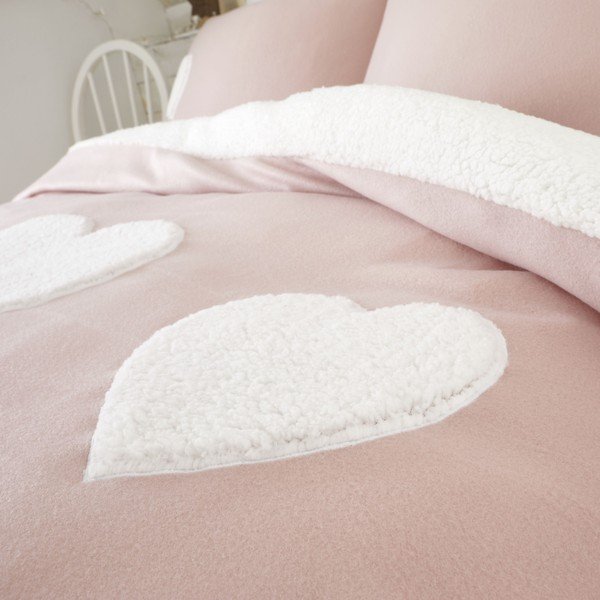 Lenjerie de pat din fleece Catherine Lansfield, 135 x 200 cm, roz, motive inimă-image-2
