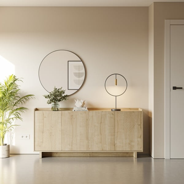 Comodă în culoare naturală cu aspect de lemn de stejar 180x80x40 cm Daira – Marckeric-image-1