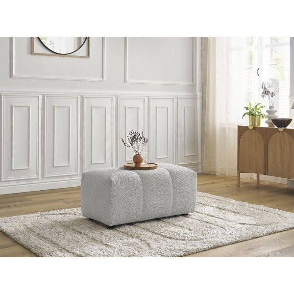 Taburet gri deschis cu tapițerie din țesătură bouclé Roxelane – Bobochic Paris-image-4