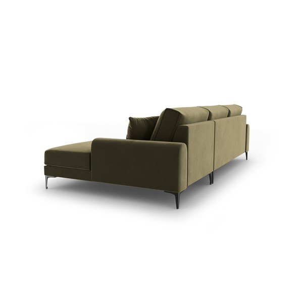 Colțar din catifea cu șezlong dreapta Mazzini Sofas Madara, verde-image-3