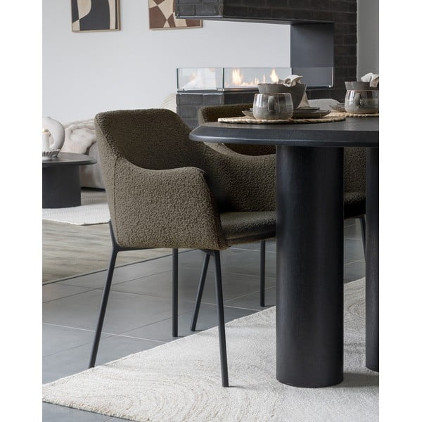 Scaun de sufragerie maro cu cotiere tapițat Melilla – House Nordic-image-1