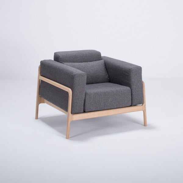 Fotoliu din lemn de stejar Gazzda Fawn, gri închis-image-2