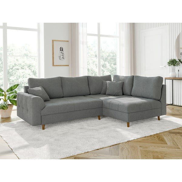 Colțar gri cu tapițerie din țesătură bouclé (cu colț pe partea dreaptă, în formă de ”L”) Ariella – Ropez-image-3