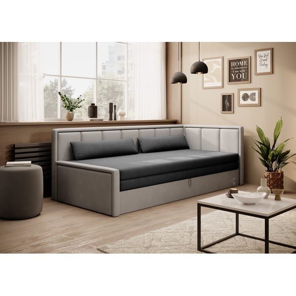 Canapea gri extensibilă/cu spațiu de depozitare cu tapițerie din chenille 214 cm Fulgeo – ELTAP-image-1
