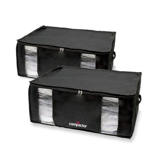 Set 2 cutii de depozitare cu vid Compactor Black Edition XXL, 50 x 26,5 cm, negru