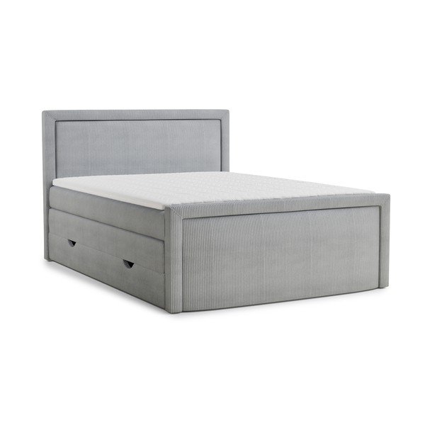 Pat boxspring gri cu spațiu de depozitare 200x200 cm Fresco – Maison de Rêve
