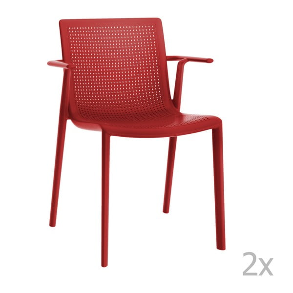Set 2 scaune grădină, cu cotiere, Resol Beekat, roșu