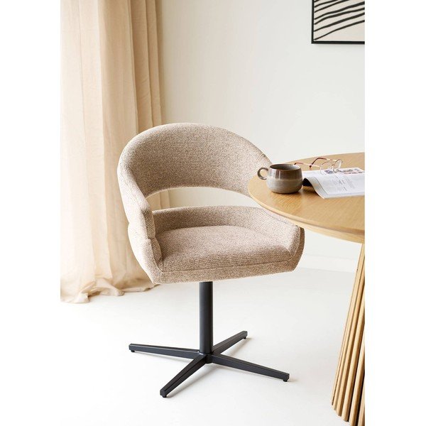 Scaun de sufragerie bej cu cotiere tapițat Dover – House Nordic-image-1