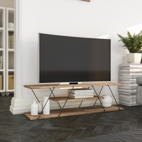 Comodă TV în culoare naturală cu aspect de lemn de nuc 120x33 cm Canaz – Kalune Design-image-3