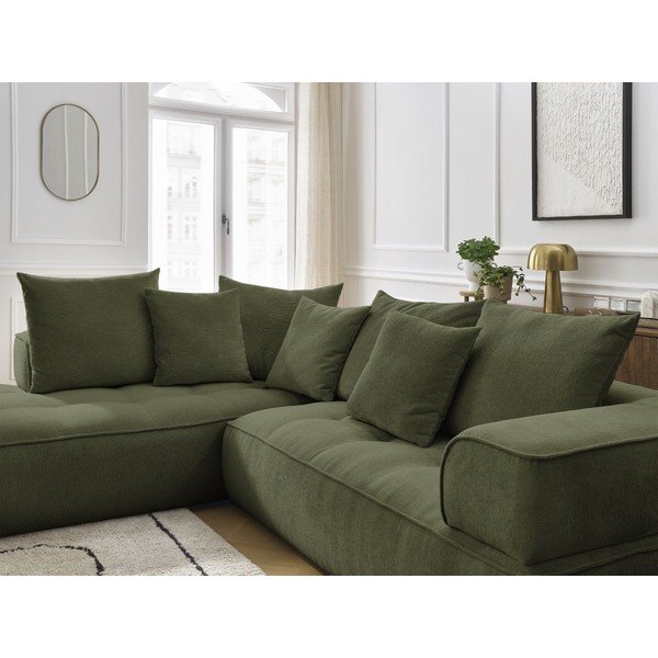 Colțar verde cu tapițerie din chenille (cu colț pe partea stângă/în formă de ”L”) Whesley – Bobochic Paris-image-4