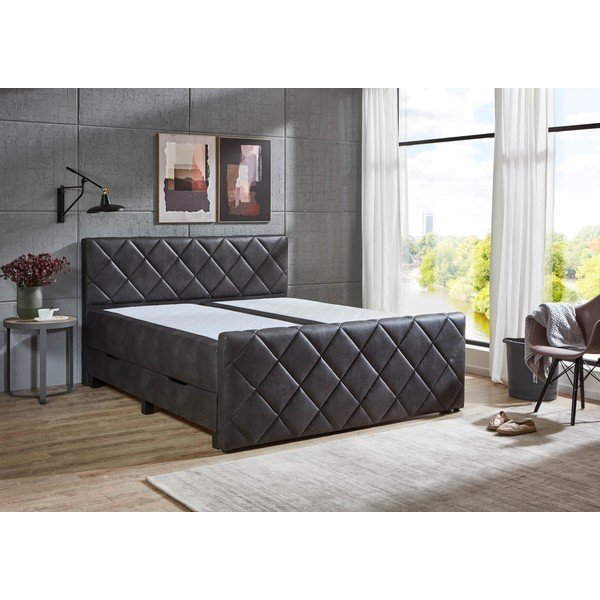 Pat boxspring negru cu spațiu de depozitare 180x200 cm Chester – Rojaplast-image-1