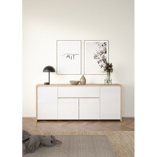 Comodă albă-în culoare naturală cu aspect de lemn de stejar 197x84x48 cm Next – Tvilum-image-1