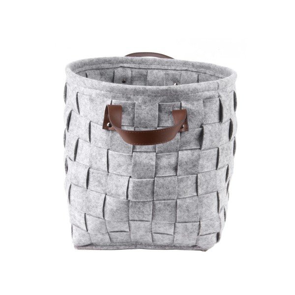 Coș pentru depozitare, cu mânere din piele, PT LIVING Storage, ⌀ 34 cm, gri-image-1
