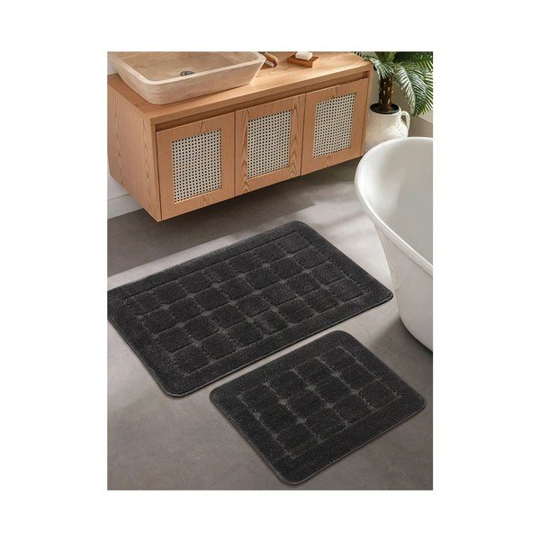 Covorașe de baie gri-antracit 2 buc. 50x80 cm Kareli – Foutastic-image-1