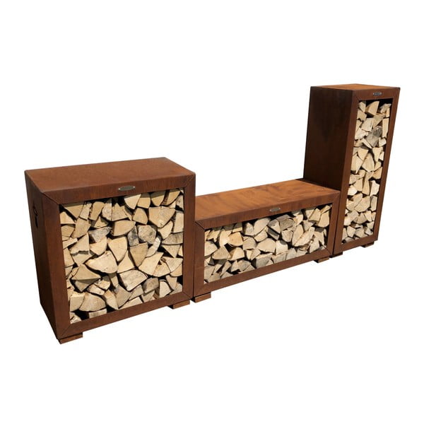 Ladă de lemne din oțel Remundi, lățime 119 cm, maro-image-1