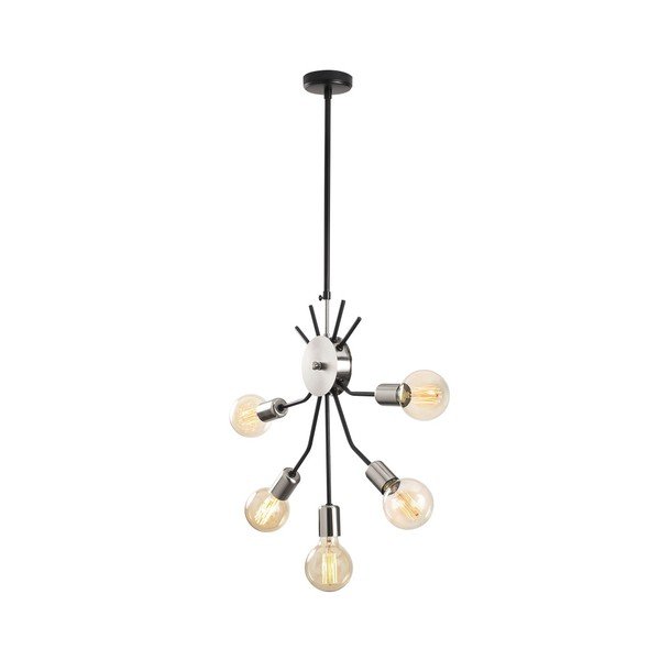 Lustră metalică cu abajur cromat Opviq lights Elena, negru-image-3