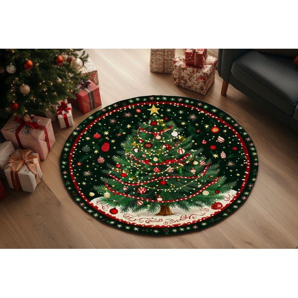 Covor verde rotund ø 120 cm  cu model de Crăciun – Conceptum Hypnose-image-1