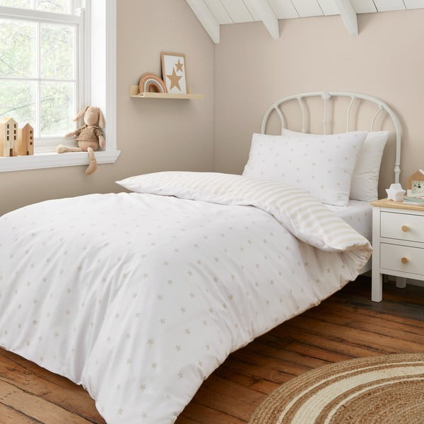 Lenjerie de pat pentru copii albă-bej din bumbac pentru pat de o persoană 135x200 cm Mini Star & Stripes – Bianca-image-1