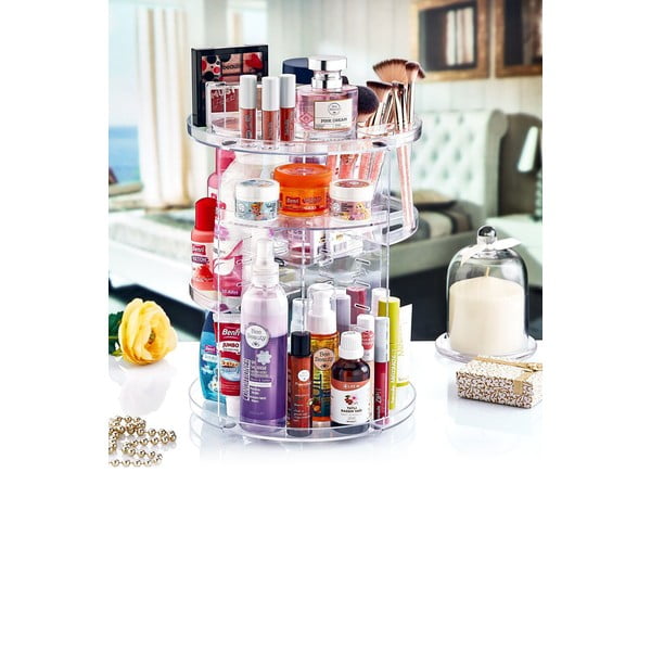 Organizator rotativ pentru cosmetice din plastic transparent - Hermia-image-1
