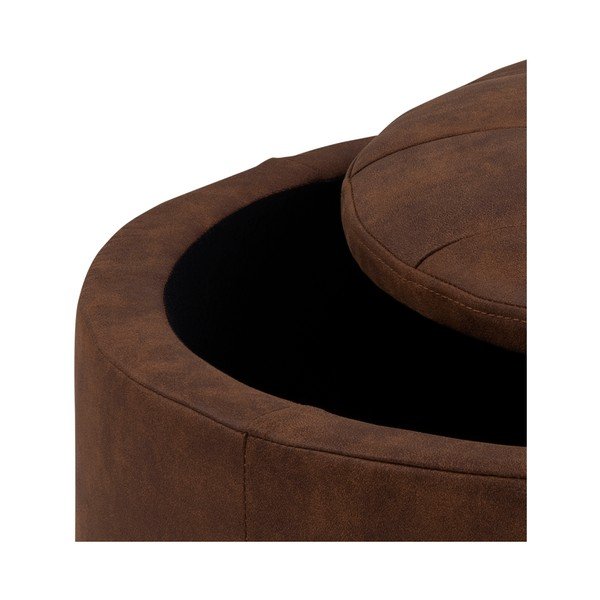 Puf cu husă din piele sintetică Actona Retina, ⌀ 60 cm, maro coniac-image-1