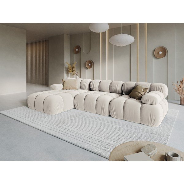 Colțar modular crem cu tapițerie din catifea (cu colț pe partea stângă/cu șezlong) – Micadoni -image-1