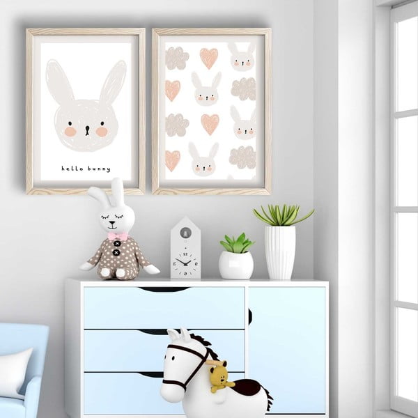 Tablouri pentru copii 2 buc. 38x53 cm Hello Bunny - Wallity-image-1