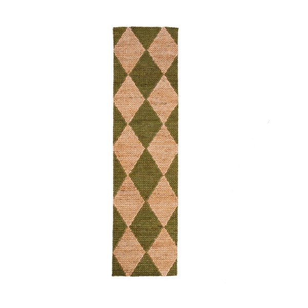 Covor tip traversă verde/în culoare naturală țesut manual din amestec de iută 80x230 cm Effie Diamond – Flair Rugs
