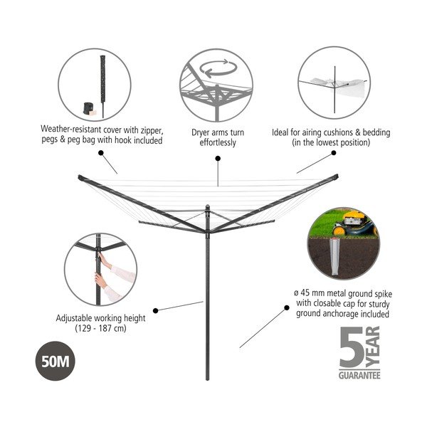 Uscător de rufe gri antracit pentru grădină 50 m Lift-O-Matic – Brabantia-image-4