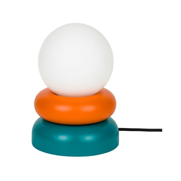 Veioză petrol/portocalie din lemn masiv cu abajur din sticlă (înălțime 24 cm) Otem – noo.ma