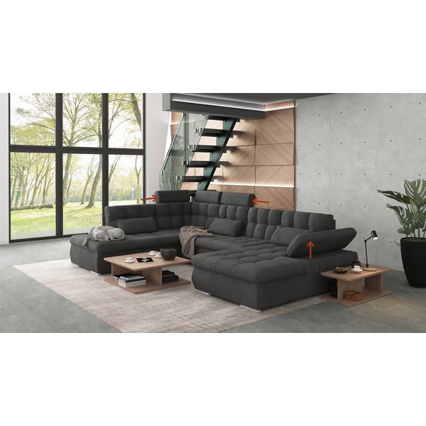 Colțar gri antracit extensibil, cu spațiu de depozitare (cu colț pe partea stângă, în formă de "U") Merkur – Ropez-image-1