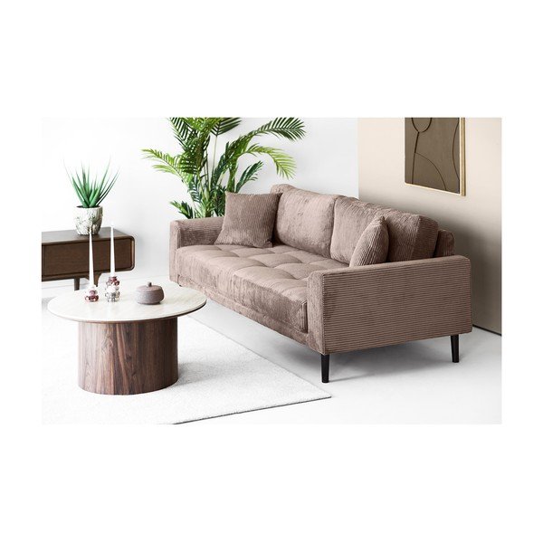 Canapea maro cu tapițerie din catifea reiată  210 cm Lido – House Nordic-image-1