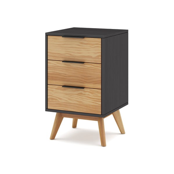 Noptieră în culoare naturală din lemn masiv de pin Lavis – Marckeric-image-3